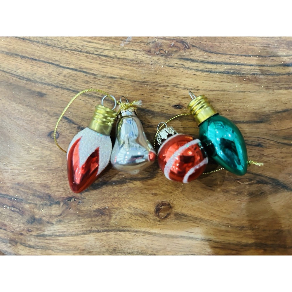 Vintage Tiny Light bulb Blown‎ Glass Christmas Ornaments Lot Of 4 Estate Find